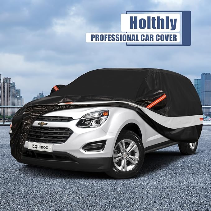 10 Layers SUV Car Cover Custom Fit for Chevrolet Chevy Equinox (2005-2024) Waterproof All Weather for Automobiles, Outdoor Full Cover Sun UV Rain Protection with Cotton.Black