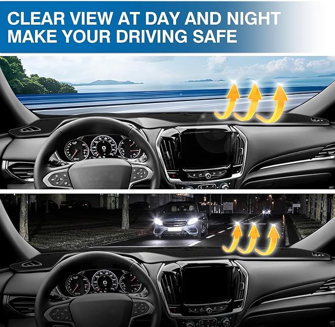 KUST Car Dash Cover for Chevy Chevrolet Traverse 2018-2024(L, LS, LT,Premier, High Country) Polyester Dashboard Cover Non-Slip Interior Accessories for Traverse Custom Fit Dash Mat Black