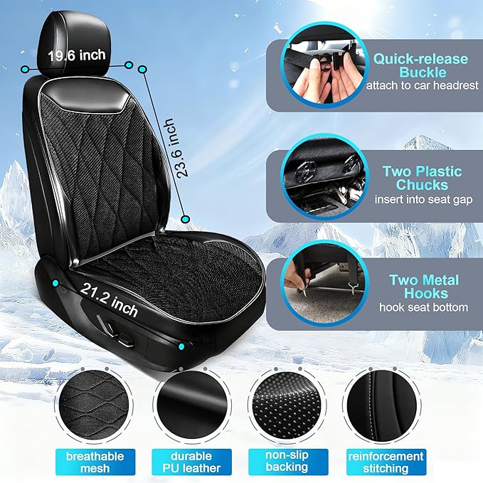 2025 Upgraded 3-in-1 Winter and Summer Cooling Car Seat Cover with Massage, 12V Cooling Car Seat Cushion with 16 Fans, Ventilated Cooling Seat Cover for Car SUV Truck Universal Fit (Black-1)