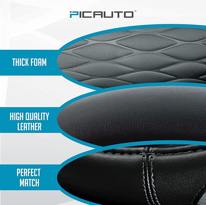 PIC AUTO Steering Wheel Cover, Gray Thick Rhombic Foam and Premium Leather, Universal 14.5-15.5 Inch Breathable Anti-Slip Steering Wheels Accessories for Men & Women