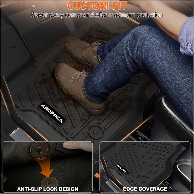 All Weather Car Floor Mats for Ford F150/F-150 2015-2025 SuperCrew Cab (Includes 22-24 Lightning Models), TPE Rubber Floor Liners Anti-Slip Full Set Automotive Mats for 2025 Ford F-150 Accessories