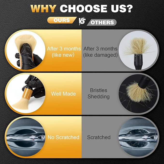 10PCS Car Detailing Brush Set,Boars Hair Car Cleaning Detail Brush kit,Ultra Soft No Scratch Car Dust Brush,Car Interior Detailing Brushes Kit,Detail Brushes Car Detailing for Interior Exterior(gold)