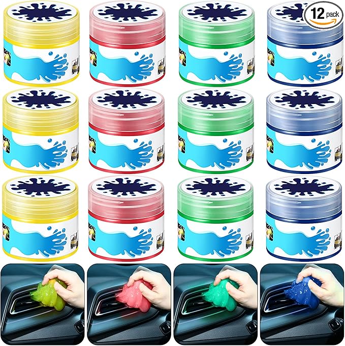 12 Pack Car Cleaning Gel Detailing Cleaner Putty Auto Clean Dust Mud Tools Accessories Kit for Car Interior Air Vent Dashboard Keyboard Home Office(Colorful)