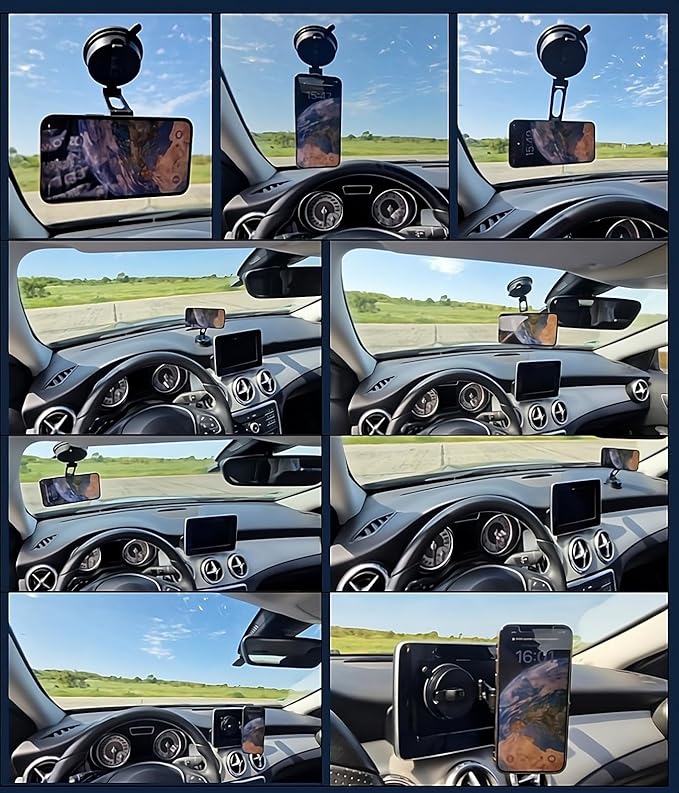 360° Adjustable Vacuum Magnetic Phone Holder, Airgrip - Magnetic Vacuum Phone Holder for Car, Vacuum Suction Magnetic Mount, Gym/Truck/Boat/Shower for iPhone & Android with Radiation Protector Sticker