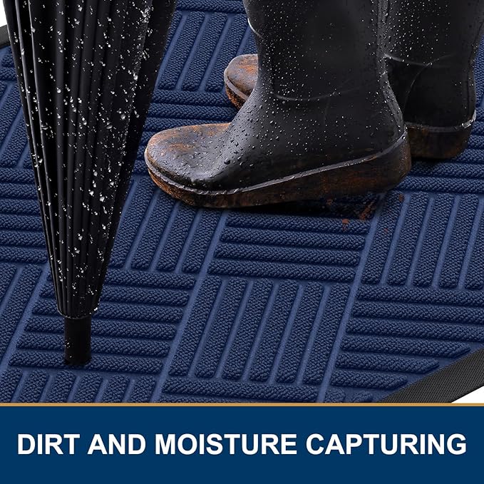 Smiry Front Door Mat Outside Entrance, Heavy Duty Outdoor Indoor Natural Rubber Doormat, Non Slip, Trap Dirt and Moisture, Easy Clean, Low Profile Patio Porch Entryway Mat, 59x35, Navy Blue