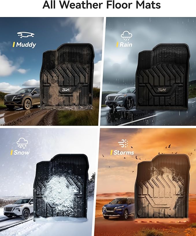 3W Floor Mats for 2021-2025 2026 Nissan Rogue Custom Fit TPE All Weather Rogue Floor Liner Full Set 1st & 2nd Row Car Mats - Black (NOT for Sport)