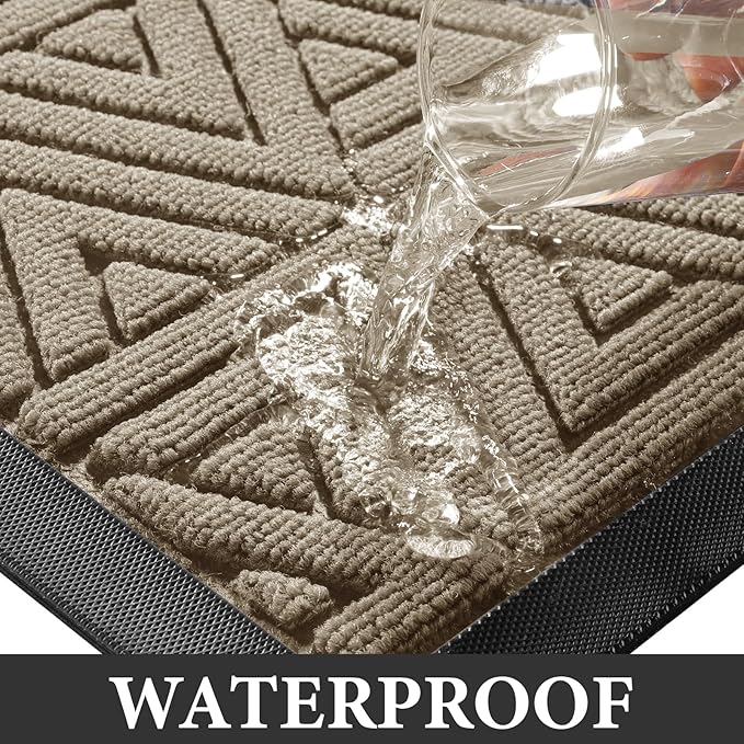 Yimobra Outdoor Mats for Front Door 29.5x17, Stops Mud & Dirt at Entrance, Fits Garage & Patio, All-Weather Waterproof Non Slip Outdoor Indoor Welcome Mat, Beige