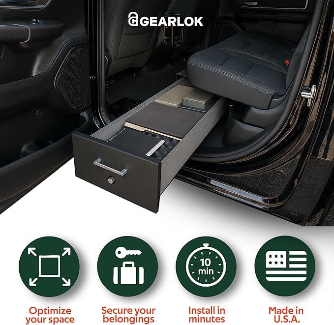 GearLok UnderSeat Truck Locker – Secure Under Seat Storage for GMC Trucks – Lockable Truck Organizers and Storage for Tools, Ammo and Equipment
