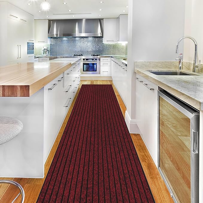 Ottomanson 2'7" x 7' Hallway Runner with Scraper Pile Extra Durable Non-Slip Rug Mat for Indoor & Outdoor Use - Ideal for Kitchen, Entryway, Patio & Garage - High-Traffic Carpet, Red