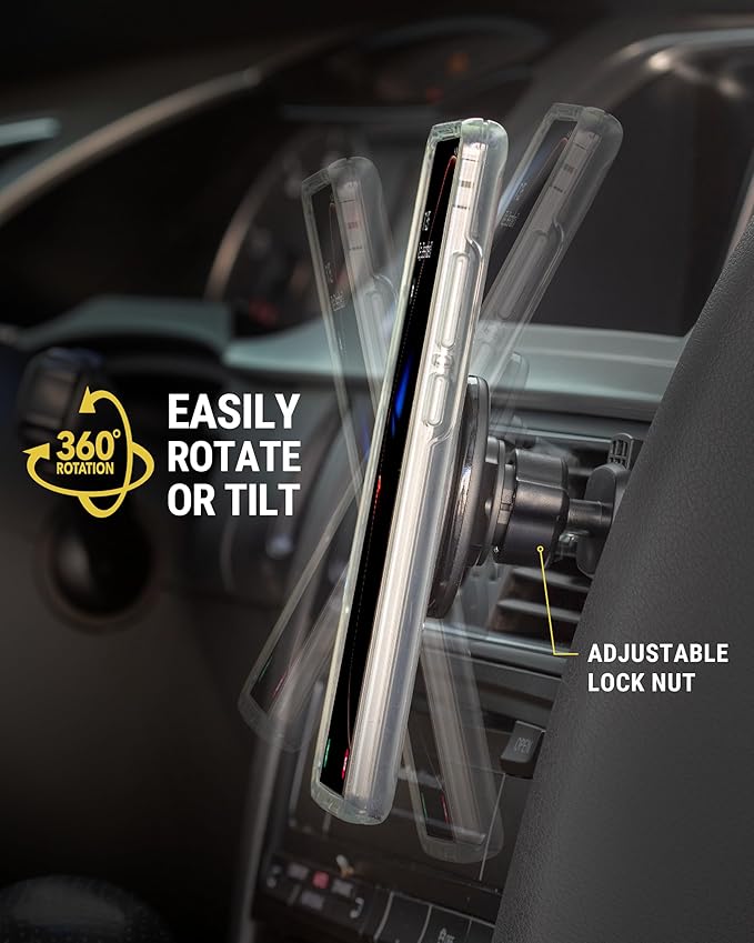 Scosche SMSDV MagicMount MagSafe Car Mount for Vent/Dashboard Cell Phone Holder, 360 Rotation Magnetic Phone Stand for Dash with Vent Clip Compatible with iPhone 16 15 14 13 12 and Android Cellphone