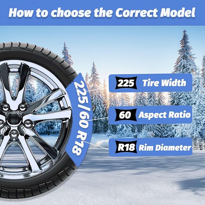 Auto Fixing Snow Chains, 2 x 12 mm, 30s Quick Installation of Tire Chains with Automatic Tensioner, Universal Emergency Tire Traction Chain for Cars, Pickups, and SUVs (HLN 100)