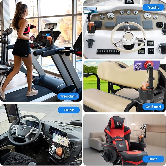 OHLPRO for MagSafe Car Charger Cup Holder Mount, 15W Fast Wireless Magnetic Charging Phone Holder for iPhone 16 15 14 13 12 Series, Adjustable Car Mount with Large Cup Base, One-Hand Operation