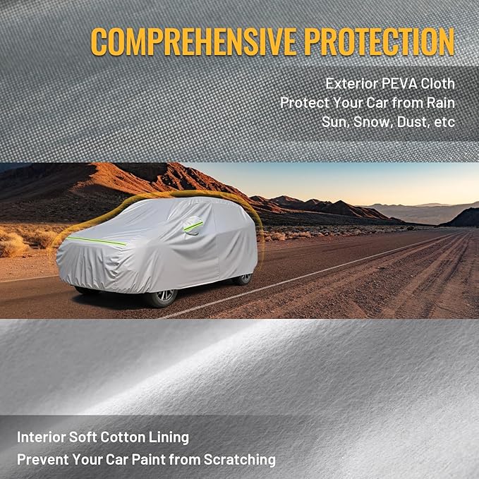 Favoto SUV Car Cover Waterproof - All Weather for Automobiles 6 Layers Heavy Duty Outdoor Full Car Cover Sun Protection with Side Zipper Windproof Straps, Universal Fit for SUV (188-198 inch)