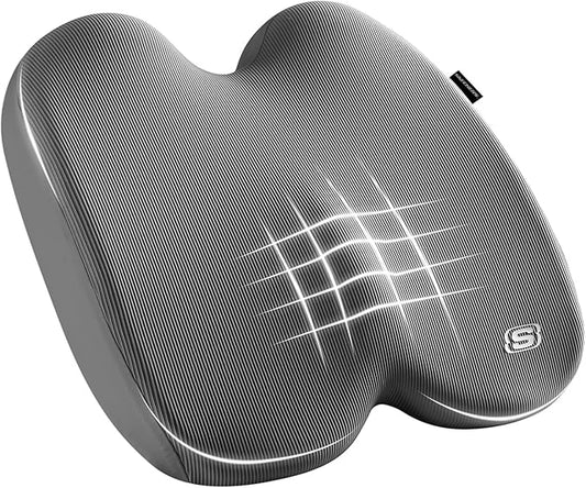 Skechers Memory Foam Seat Cushion,Ribbed Fabric Office Chair Cushion for Tailbone Pain Relief,Butt Pillow for Office Chair,Car Seat Cushion,Long Sitting Office Workers,and Car Drivers,Gray