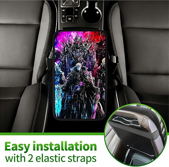 Universal Auto Center Console Pad and 2Pcs Car Coasters Set, Anti Slip Soft Neoprene Car Armrest Seat Box Cover Protector for Most Vehicle - Car Interior Accessories, Night Warriors