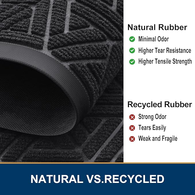 Smiry Front Door Mat Outside Entrance, Heavy Duty Sturdy Natural Rubber Doormat, Trap Dirt and Moisture, Easy Clean Low Profile Mats for Indoor Outdoor Entry, Grid Geometric (71x24, Black)