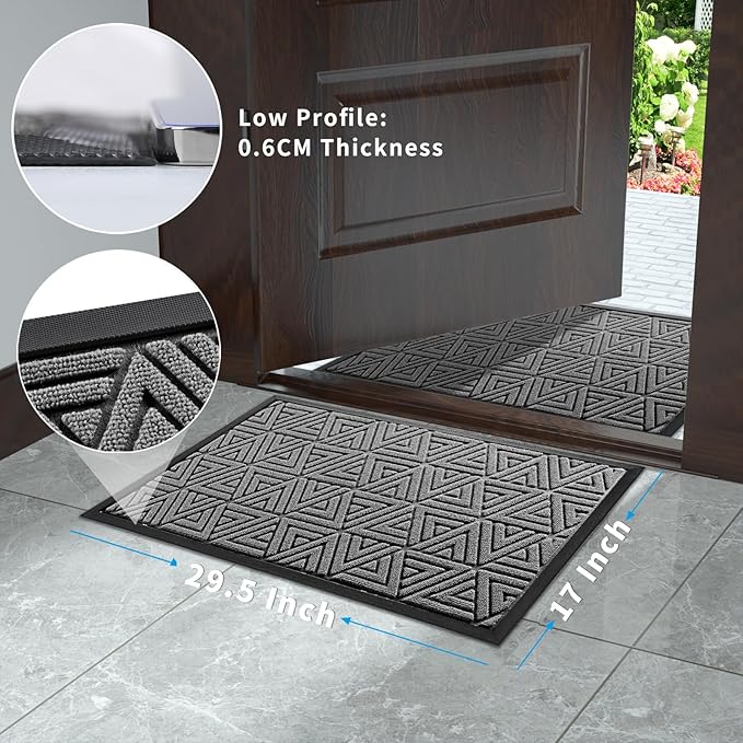 Yimobra Outdoor Mats for Front Door 29.5x17, Stops Mud & Dirt at Entrance, Fits Garage & Patio, All-Weather Waterproof Non Slip Outdoor Indoor Welcome Mat, Grey