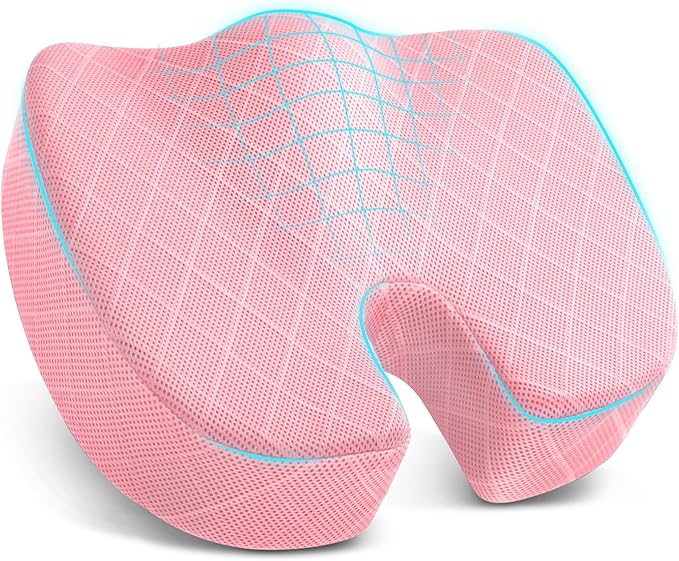 TushGuard Office/Car Seat Cushion, Non-Slip Sciatica & Back Coccyx Tailbone Pain Relief Chair Pad, Memory Foam Butt Pillow for Computer Desk, Wheelchair, Driving (Pink, X-Large)