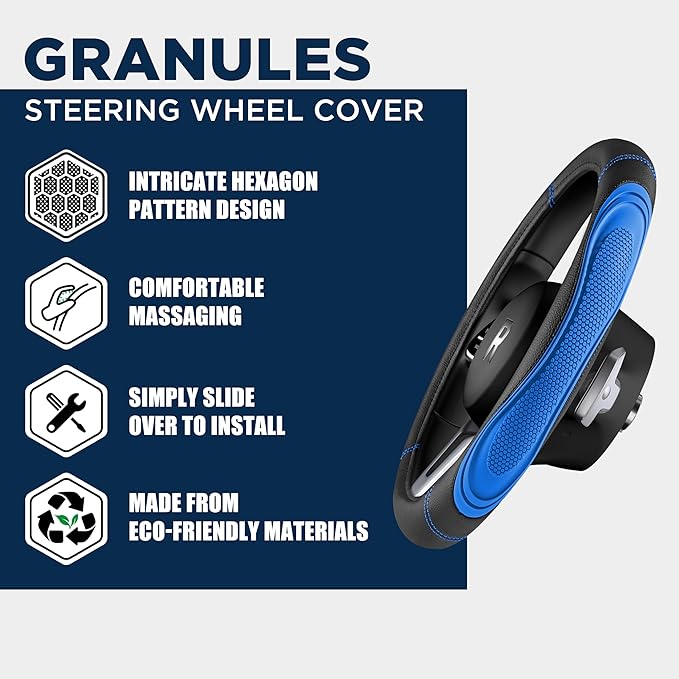 Road Comforts Car Steering Wheel Cover - Microfiber Leather Steering Wheel Wrap Sports 14.5-15 Inch Steering Wheel Cover Non-Slip for Men Women Blue Color