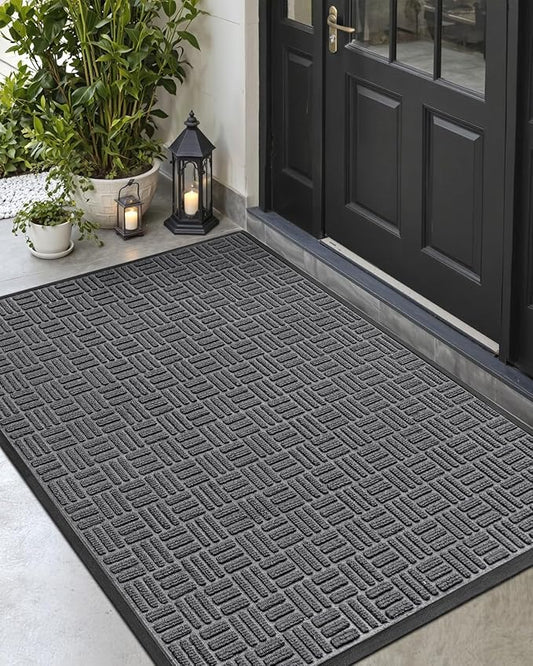 DEXI Front Door Mat Outside Entrance, 4x6 ft Large Rubber Entry Doormat Heavy Duty, Welcome Mats Non Slip for Inside House Floor Entryway Double Doors Exterior Patio, Maze Grey