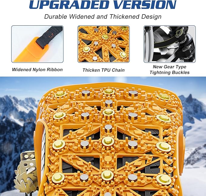 LILYPELLE Upgraded Snow Chains 8 Pack, Tire Chains for Cars/SUVs/Pickup Trucks, Emergency Anti Slip Tire Traction Chains for Tire Width 165-275mm