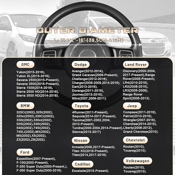 SEG Direct Car Steering Wheel Cover for F-150 Tundra Range Rover 15.5-16 inch, Black and Beige Microfiber Leather