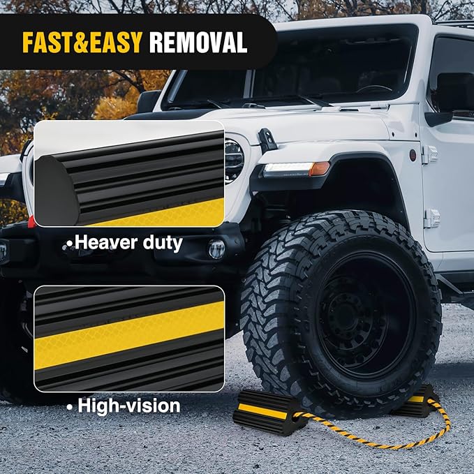 Nilight Wheel Chocks RV Car Heavy Duty Rubber Tire Chock Blocks Stopper Yellow Reflective Strips Stabilizer 2 Pack with Rope for RVs Cars Travel Trailers Campers Trucks Motorcycle Accessories Parking