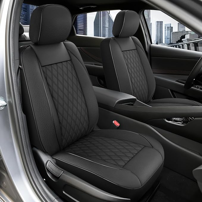 GIANT PANDA Front Car Seat Cover for Toyota, Piping Leather Bucket Seat Covers Custom for Toyota Rav4 Camry Highlander Corolla Prius 2-Pack (Black)