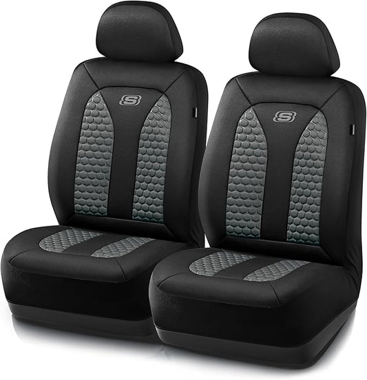 Skechers Memory Foam™ Car Seat Covers, Hexcomb Breathable Thick Seat Covers Two Front Seat Covers, Airbag Compatible, Automotive Comfort & Protection for Most Cars,Van,Trucks, SUVs (Grey)