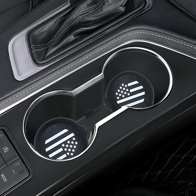 Amooca Car Cup Coaster Universal Non-Slip Silicone Cup Holder Insert Car Interior Accessories for Drink American Flag US Flag 2 Pack Black