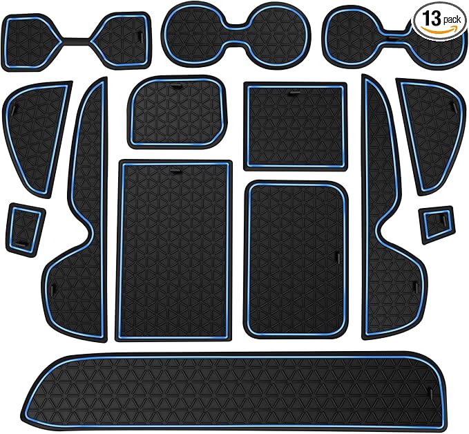 Premium Liner Mat Accessories Compatible with Toyota RAV4 2019-2024 and 2021-2024 RAV4 Prime, Custom Fit Cup Holder, Door Pocket and Center Console Inserts (Blue Trim, 14-PCS)