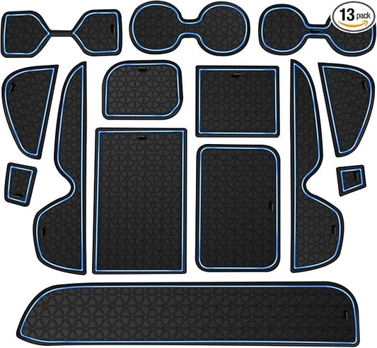 Premium Liner Mat Accessories Compatible with Toyota RAV4 2019-2024 and 2021-2024 RAV4 Prime, Custom Fit Cup Holder, Door Pocket and Center Console Inserts (Blue Trim, 14-PCS)