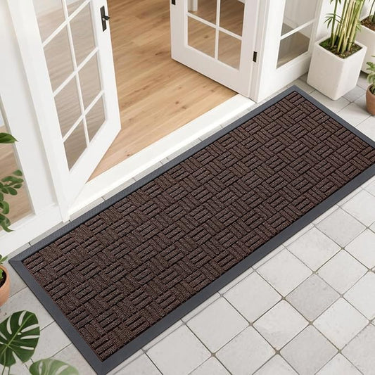 OLANLY Front Door Mat Outside Entrance 47x17, Absorbent, Heavy Duty Sturdy Natural Rubber Doormat Indoor Outdoor, Stain and Fade Resistant, Non-Slip Backing Low Profile Floor Mat for Entryway, Brown