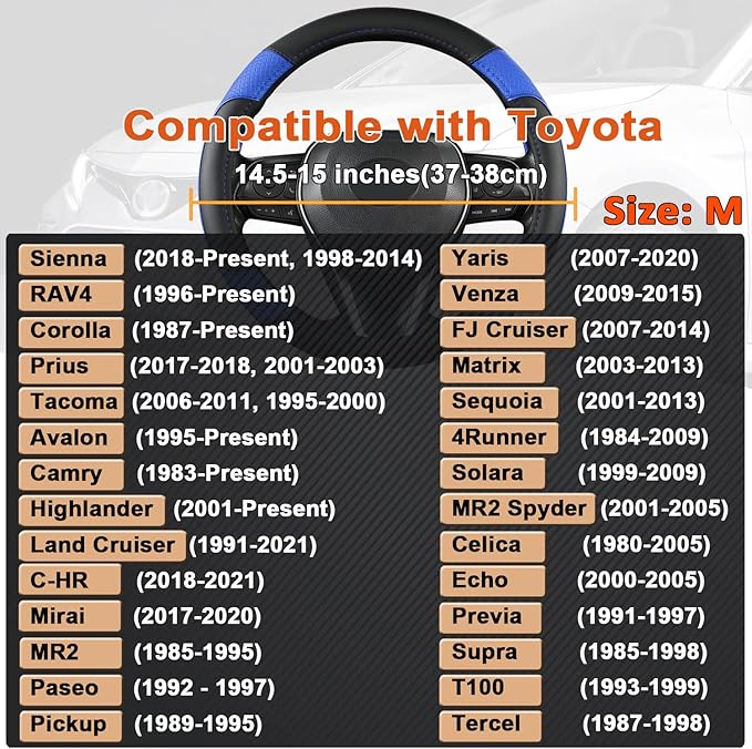 GIANT PANDA Steering Wheel Cover for Toyota, Auto Car Steering Wheel Cover for Toyota Highlander Rav4 Corolla Camry - Black + Blue