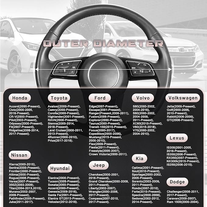 SEG Direct Car Steering Wheel Cover for Women Men, Standard Size 14.5-15 inch (37-39 cm), Auto Interior Accessories, Black and Pink