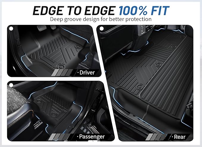 TPE All-Weather Floor Mats for Ford F-150 2015-2025 | Custom Fit Heavy Duty Truck Floor Liners | Front & Rear Row Protection | Durable, Odorless, Easy to Clean (3-Piece Set, Black)