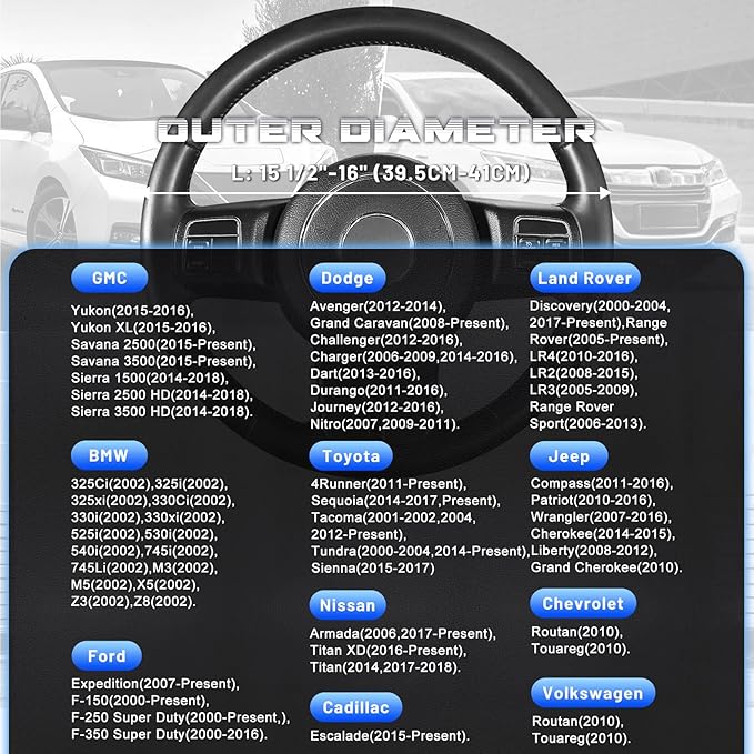 SEG Direct Car Steering Wheel Cover for F-150 Tundra Range Rover 15.5-16 inch, Black and Blue Microfiber Leather