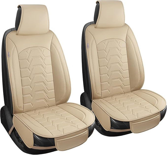Leather car Seat Covers Breathable Car Seat Protector Front seat Covers Universal Fit for 95% Car Truck SUV Van Vehicles （Beige，2PCS）