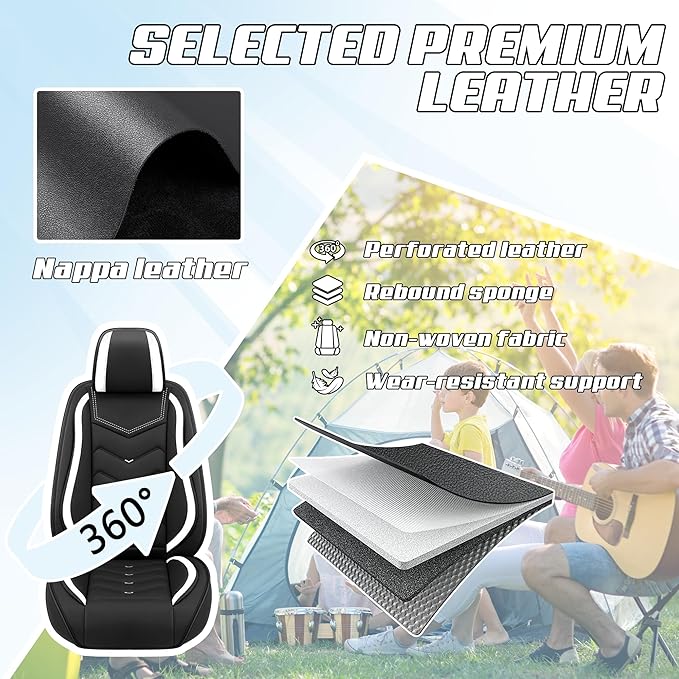 Car Seat Covers Fit for Toyota Camry 2000-2025, Stylish Sport Seat Covers, Waterproof Wear-Resistant Premium Nappa Leather Car Seat Cover.(Full Set/Black White)