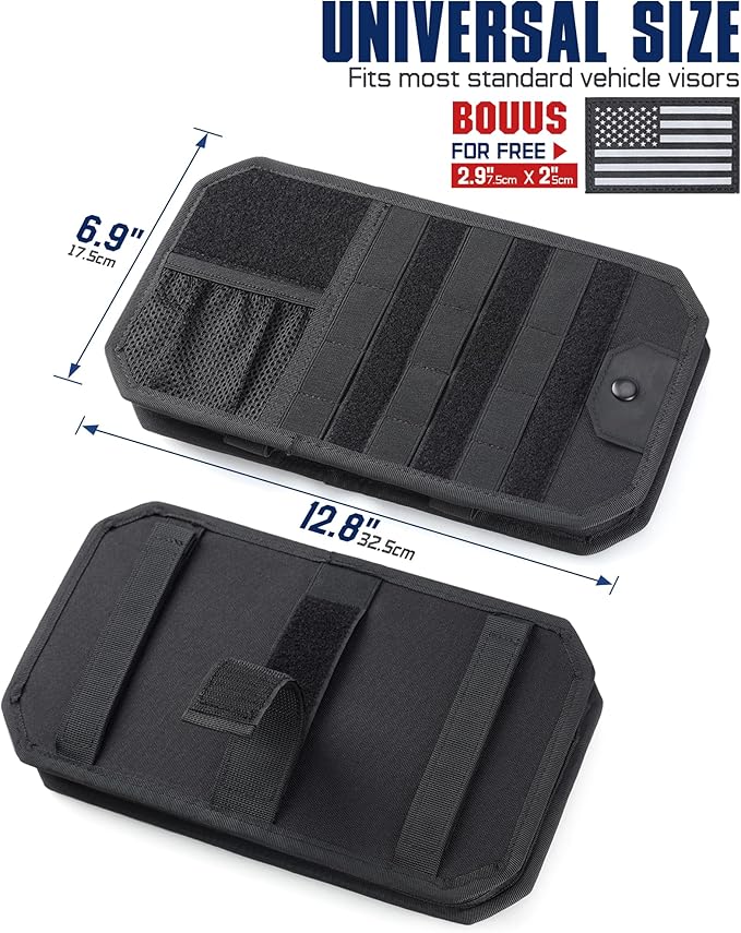WYNEX Molle Car Sun Visor Organizer, Original Design Car Accessories with Zipper Visor Storage Pouch & Glasses Clip, Semi-Rigid Molle Panel for Tactical Gears, Fits Most Vehicles, SUVs, Trucks