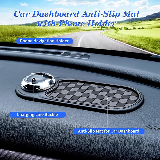 Universal Anti-Slip Car Dashboard Mat with 360° Rotating Phone Holder – Multi-Functional Organizer Pad for Phones, Sunglasses, Keys, and Daily Essentials (Brown Black)