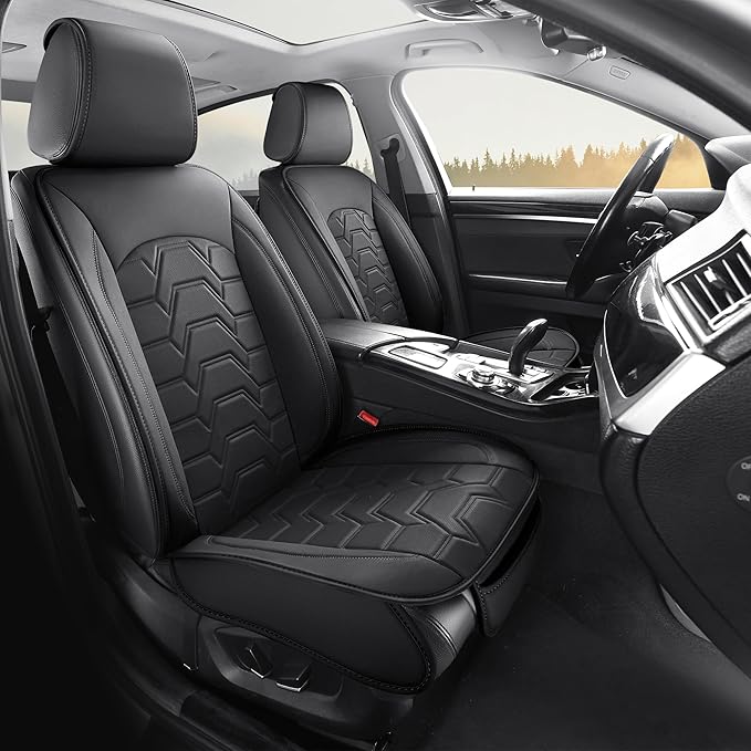Leather car Seat Covers Breathable Car Seat Protector Front seat Covers Universal Fit for 95% Car Truck SUV Van Vehicles （Black，2PCS）