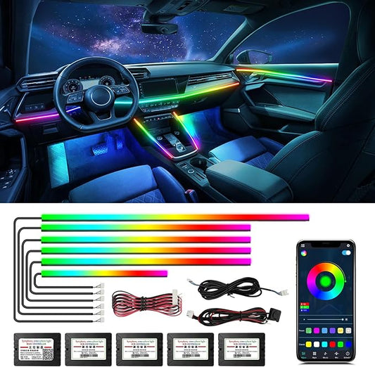 WEBUPAR Dreamcolor Acrylic Car Lights, 6 in 1 LED Strip Lights with APP Control and 213 Color Modes, Decorative Lights, Neon Ambient Lighting Kits