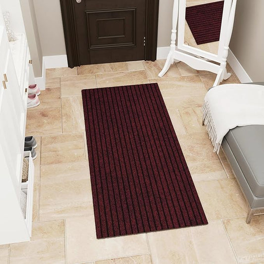 Ottomanson Mud Mat 2'7" x 4' Entryway Rug - Non-Slip Scraper Doormat for Muddy Paws, Dirt Trapping Indoor/Outdoor Mat for High-Traffic Areas, Kitchen, Garage, Patio, Red
