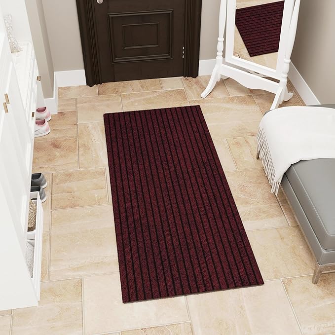 Ottomanson Mud Mat 2' x 4' Entryway Rug - Non-Slip Scraper Doormat for Muddy Paws, Dirt Trapping Indoor/Outdoor Mat for High-Traffic Areas, Kitchen, Garage, Patio, Red