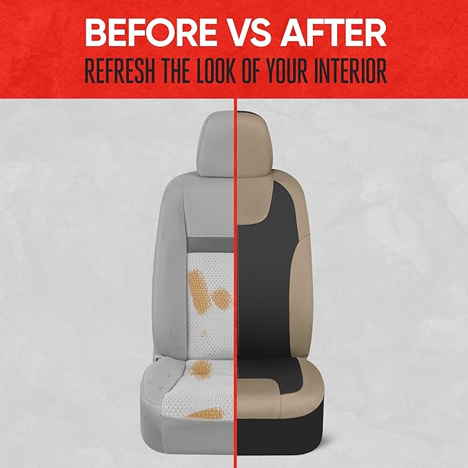 Motor Trend Beige Waterproof Seat Covers for Front Seats – Premium Neoprene Car Seat Covers, Car Seat Protectors with Removable Headrest, Interior Covers for Auto, Truck, Van, SUV Seat Protection