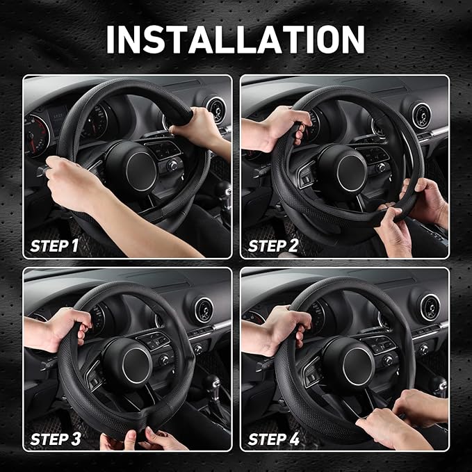 SEG Direct Black Car Steering Wheel Cover Small Size 14-14.25 inch (35.5-36 cm), for Prius Civic Model 3 Model Y Camaro, Breathable Microfiber Leather
