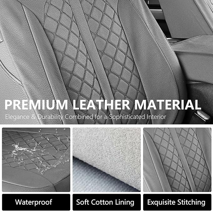 Truckiipa Silverado Leather Seat Covers Car Seat Covers Protector Cushion Custom Fit for 2007-2024 Chevy Silverado GMC Sierra 1500, 2015-2024 2500HD 3500HD Double Crew Extended Cab, Front Pair, Gray