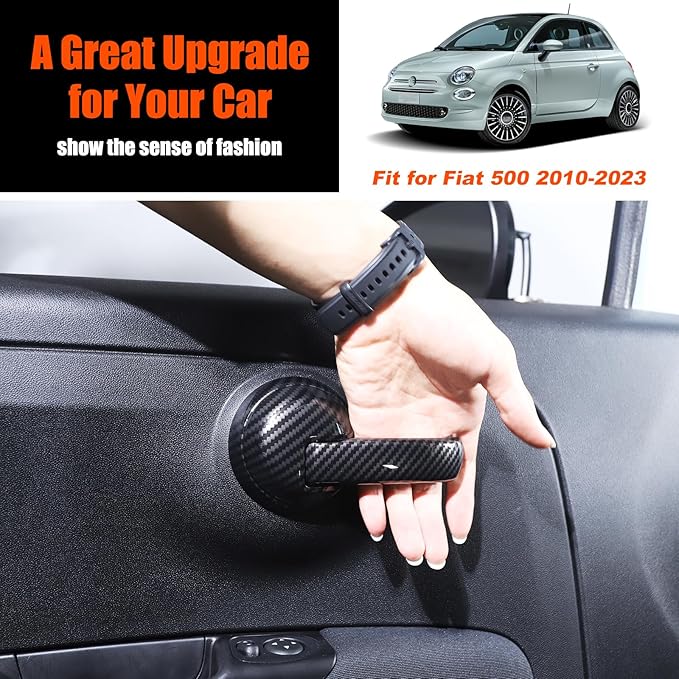 4PCS Inner Door Handles Cover Trim Compatible with Fiat 500/500 Abarth 2010-2024 Car Inner Door Handles Cover Protector Trim ABS Interior Decorative Cover Trim Sticker (Carbon Fiber Pattern)