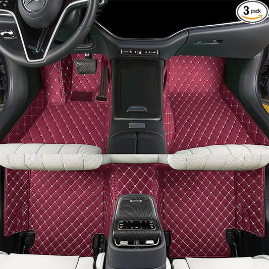 Luxury car Floor mats are for 99% of Vehicle Models,All Weather car Floor mats Provide Comprehensive Protection for Vehicles,Floor mats for car Personalized Customization! (Wine red Rice)